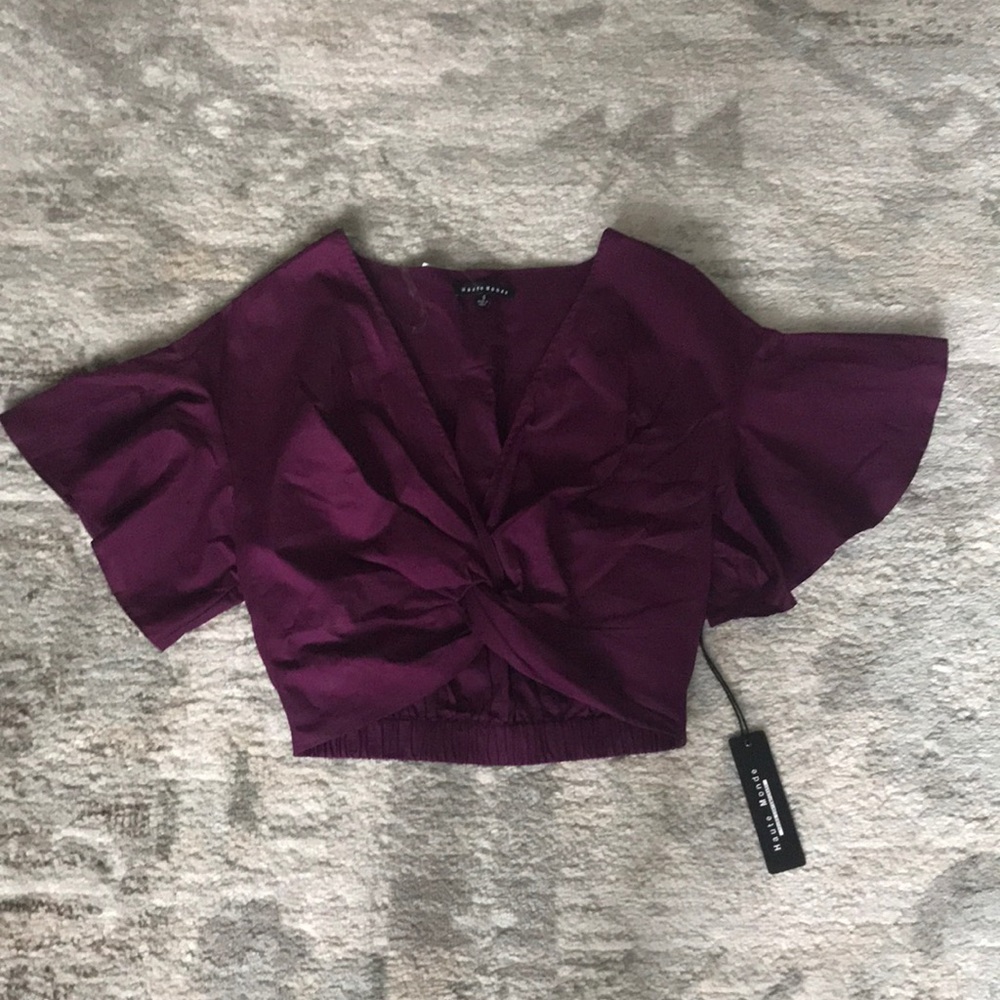 Purple crop top with Flowy sleeves